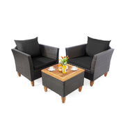 3 Pieces Patio Rattan Bistro Furniture Set-Black