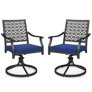 2 Pack Swivel Outdoor Chairs with Soft Cushions and Round Steel Base-Navy