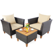 3 Pieces Patio Rattan Furniture Set with Washable Cushion for Yard Porch-Beige