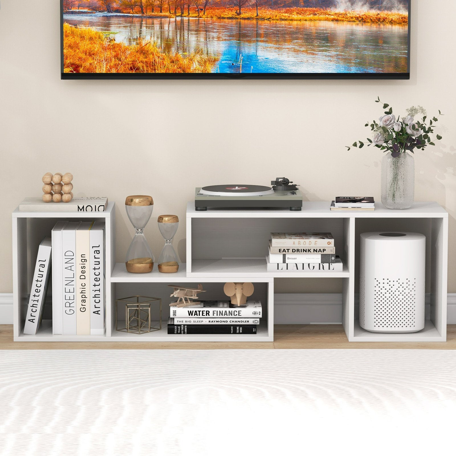 2 Pieces Adjustable TV Stand for TVs up to 55 Inch with Storage Cubes-Black