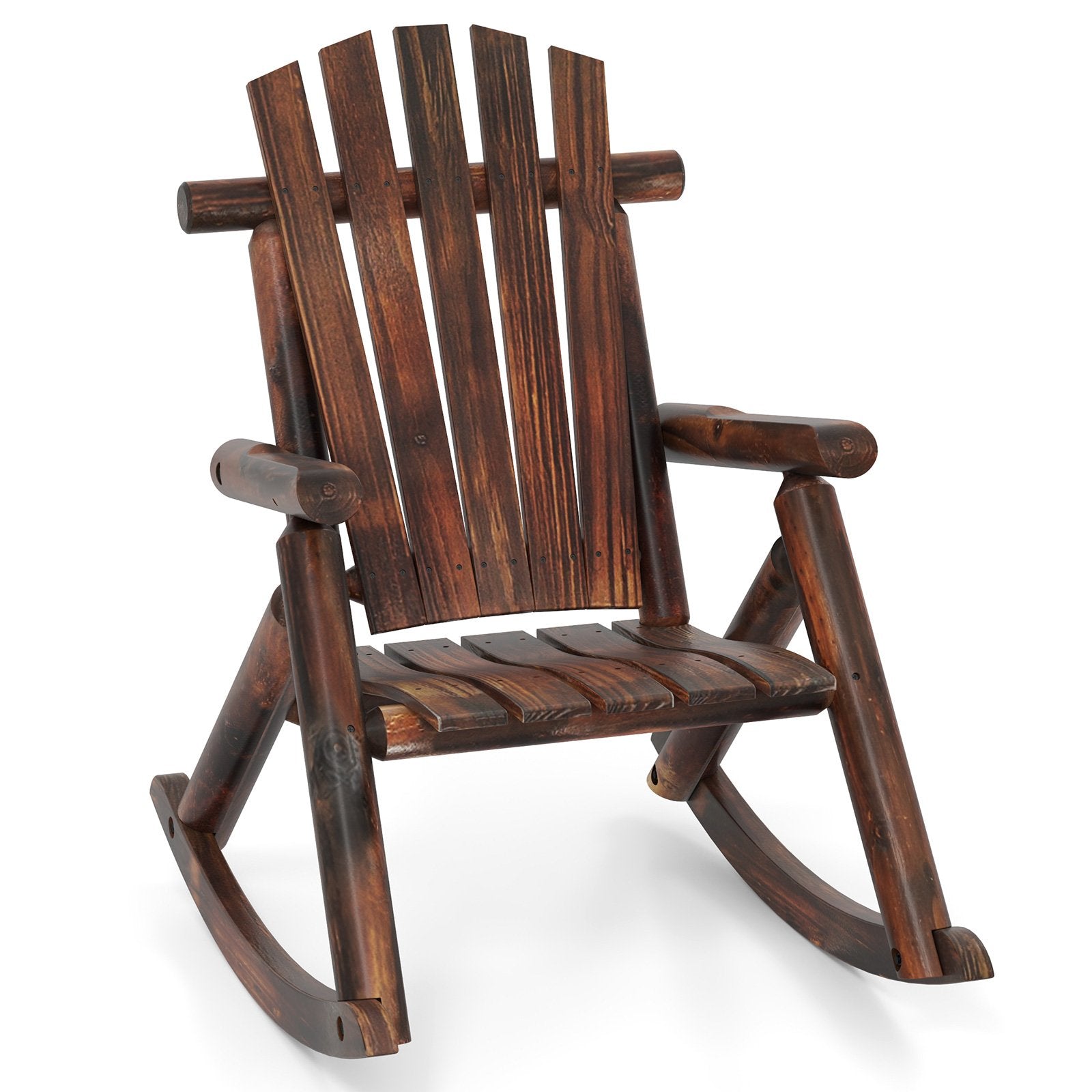 Outdoor Adirondack Rocking Chair for Adults Solid Wood Porch Rocker-Brown