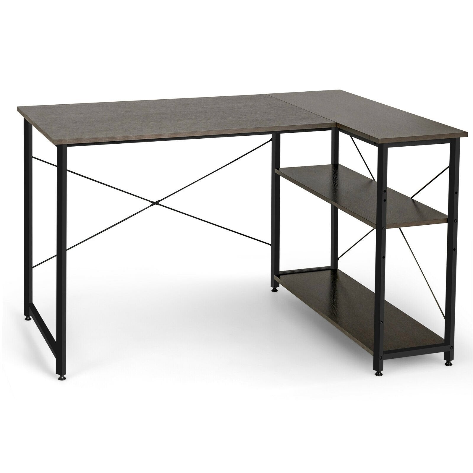 48 Inch Reversible L Shaped Computer Desk with Adjustable Shelf-Brown