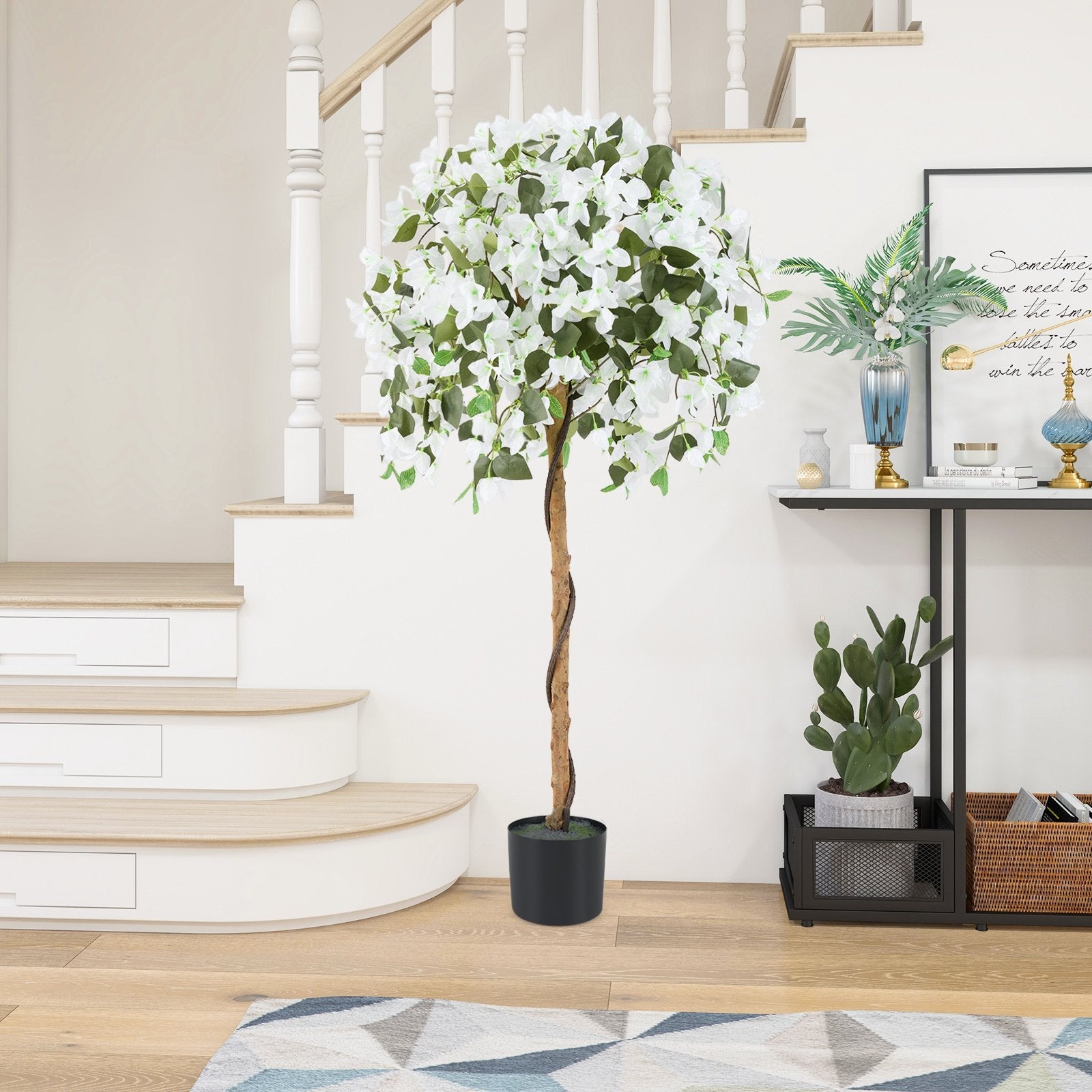 4.5 Feet Artificial Azalea Tree with Cement Pot-Purple