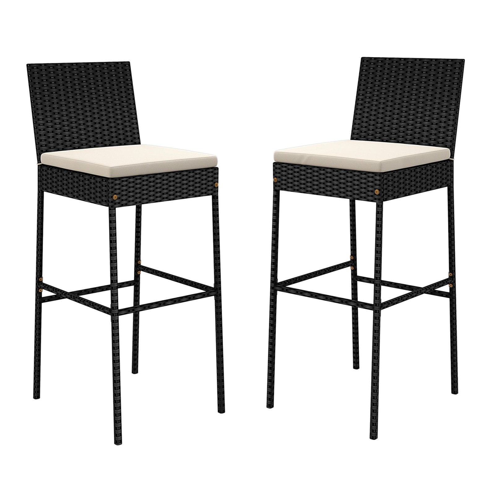 Patio Wicker Barstools Set of 2 with Footrest and Backrest for Backyard