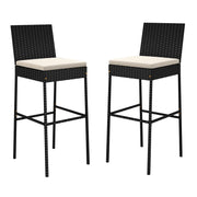 Patio Wicker Barstools Set of 2 with Footrest and Backrest for Backyard