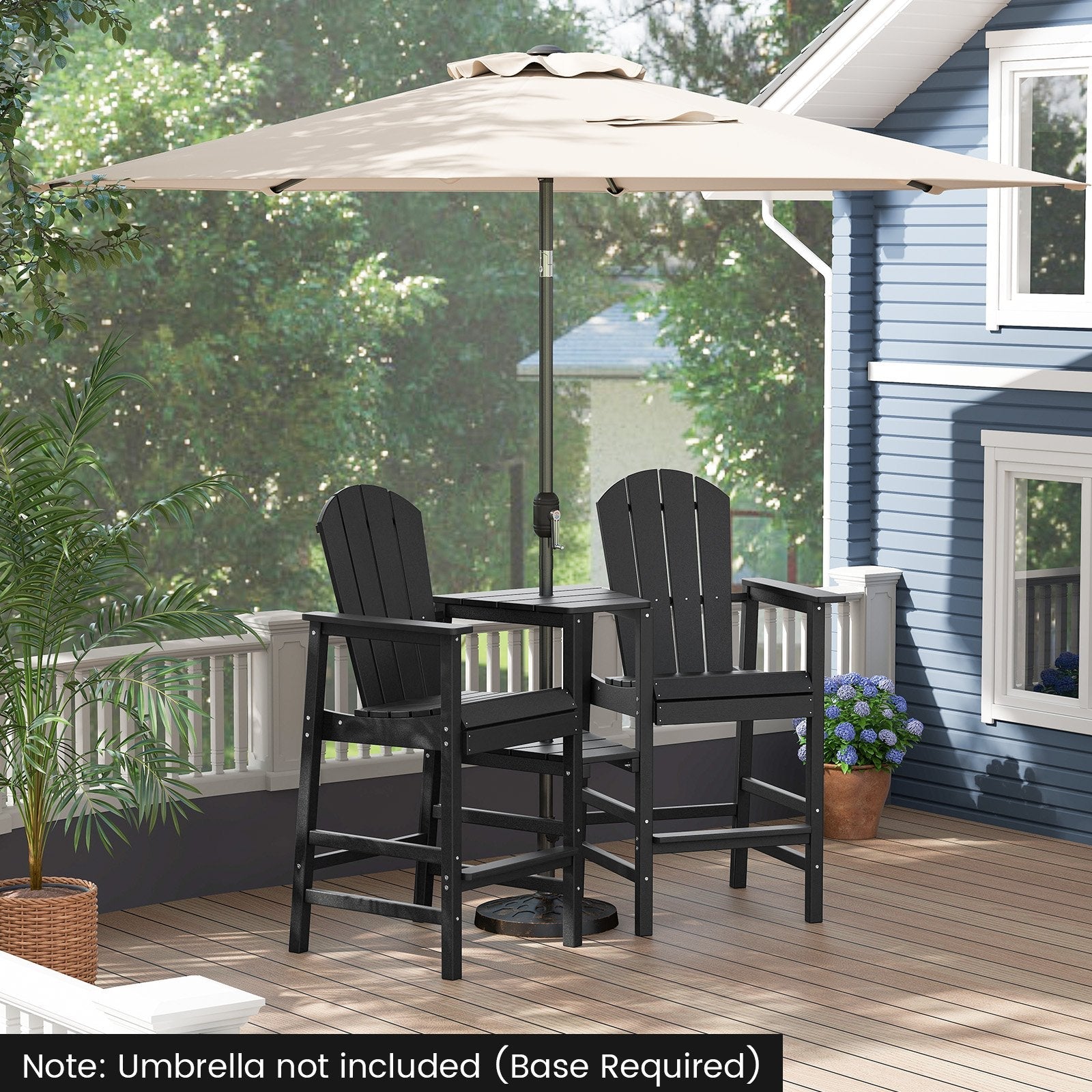 2-Seat Adirondack Chair All-Weather Adirondack Chair with Double Connecting Tray-Black