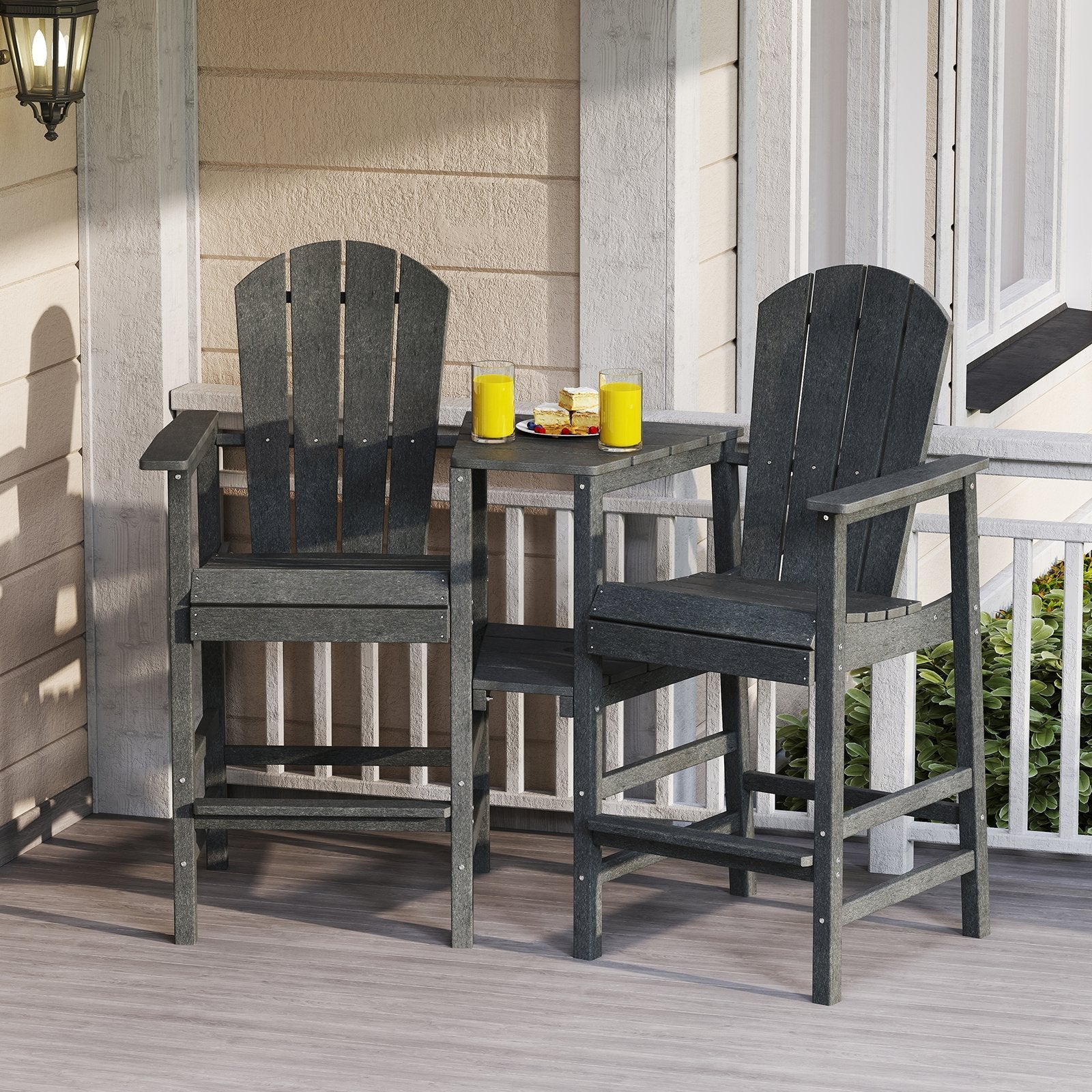2-Seat Adirondack Chair All-Weather Adirondack Chair with Double Connecting Tray-Black