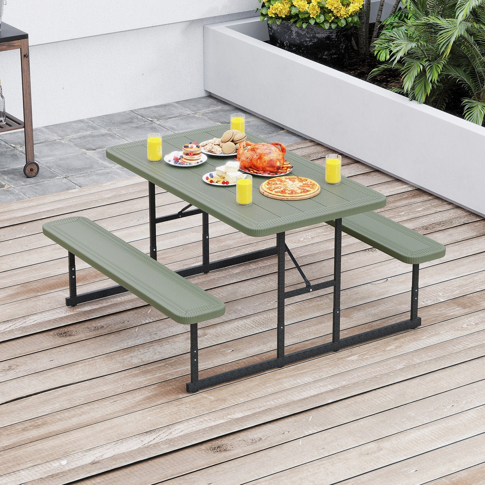 Picnic Table Bench Set for 2-4 People Outdoor Rectangular Camping Dining Table-Black