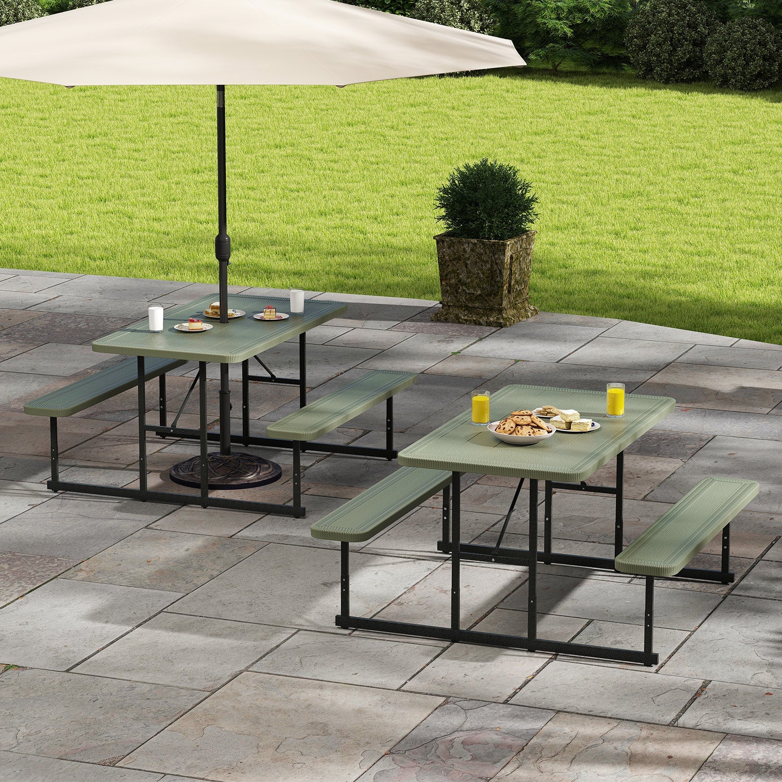 Picnic Table Bench Set for 2-4 People Outdoor Rectangular Camping Dining Table-Black