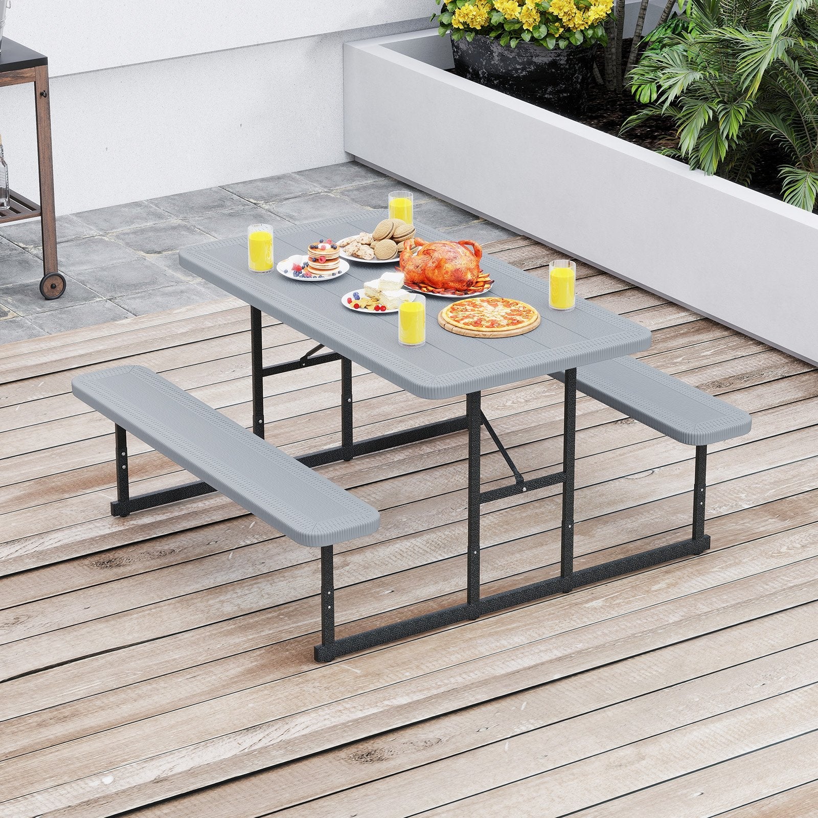 Picnic Table Bench Set for 2-4 People Outdoor Rectangular Camping Dining Table-Black