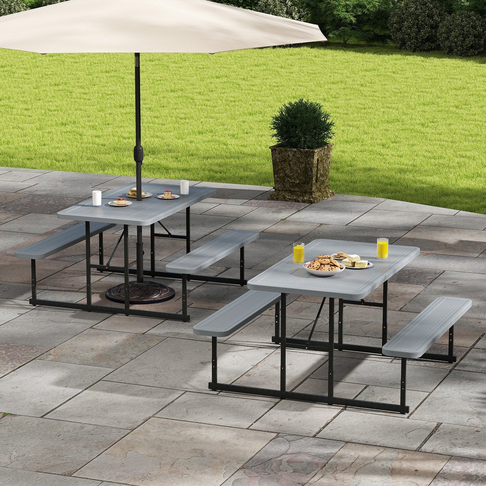 Picnic Table Bench Set for 2-4 People Outdoor Rectangular Camping Dining Table-Black