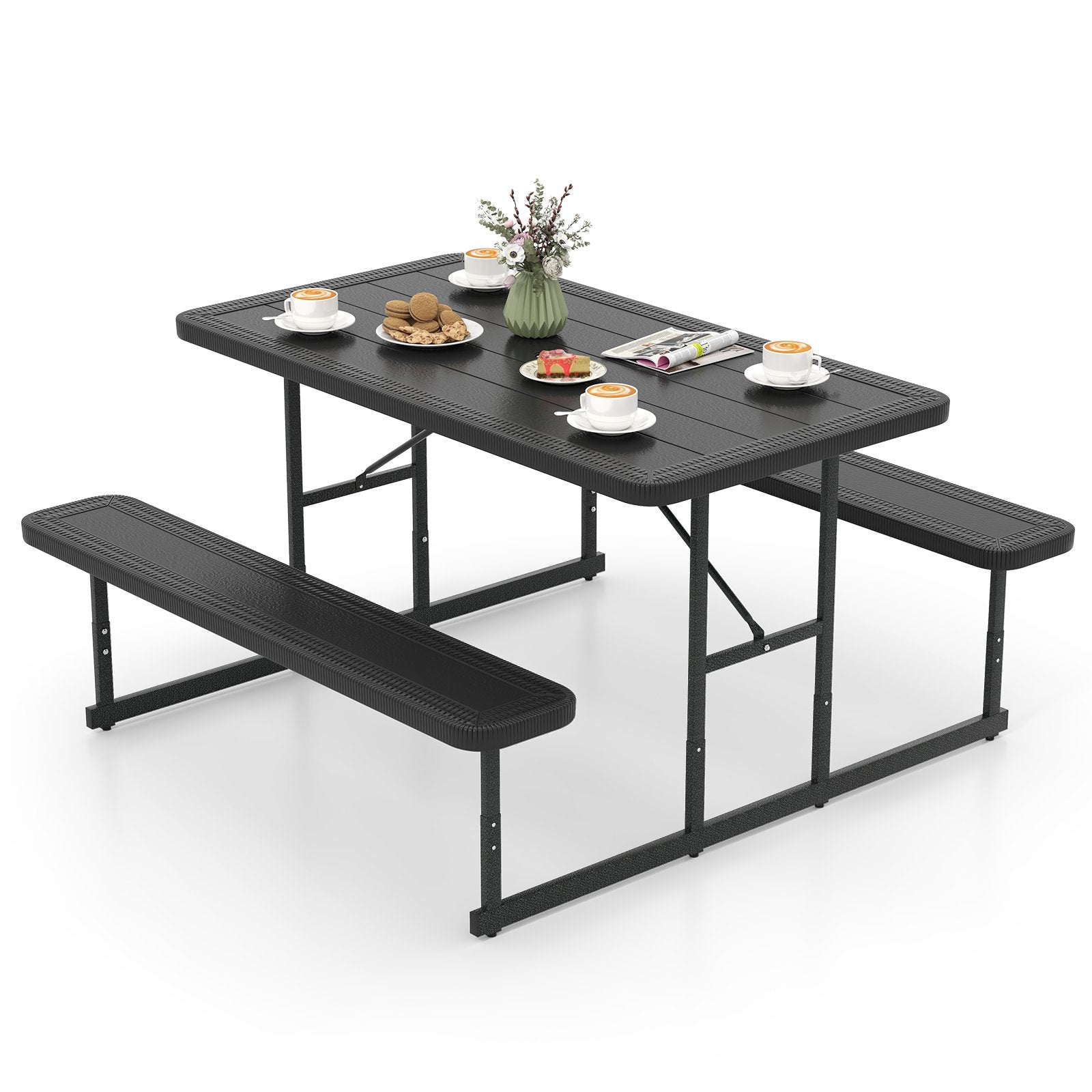 Picnic Table Bench Set for 2-4 People Outdoor Rectangular Camping Dining Table-Black