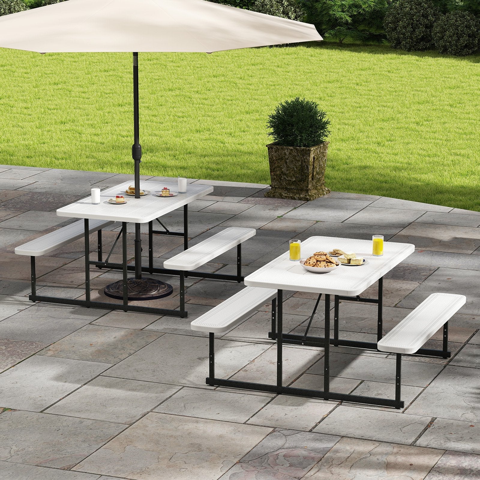 Picnic Table Bench Set for 2-4 People Outdoor Rectangular Camping Dining Table-Black