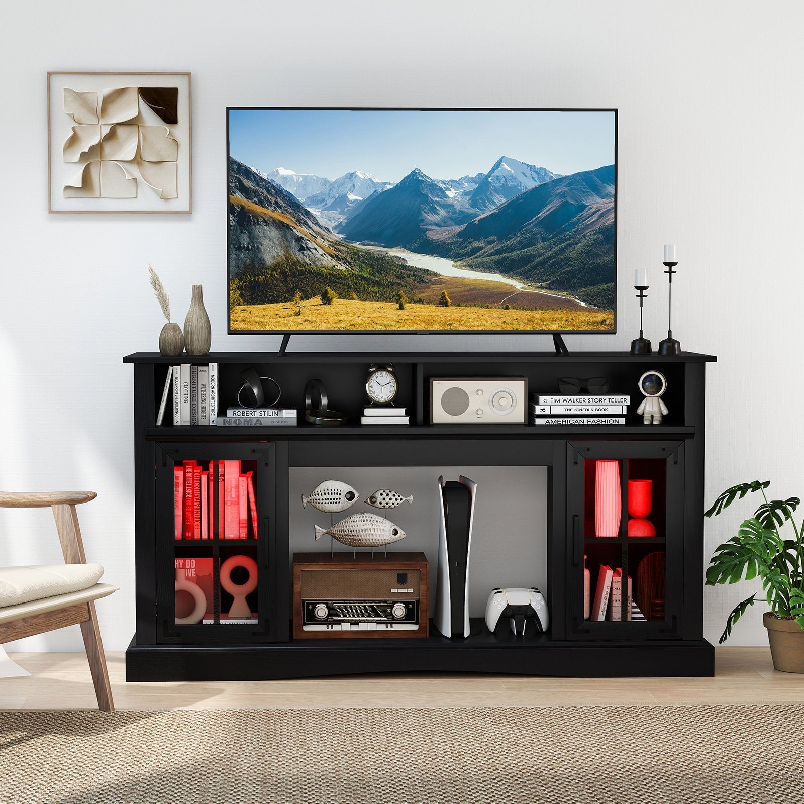 TV Stand with LED Lights and Remote Control-Black