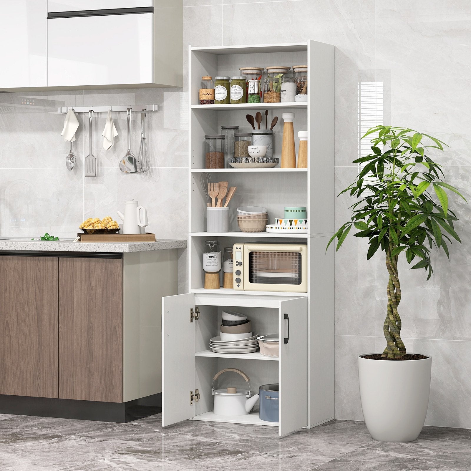 70 Inch Bookcase 6-Tier with Adjustable Shelves and 2-Door Cabinet-Black