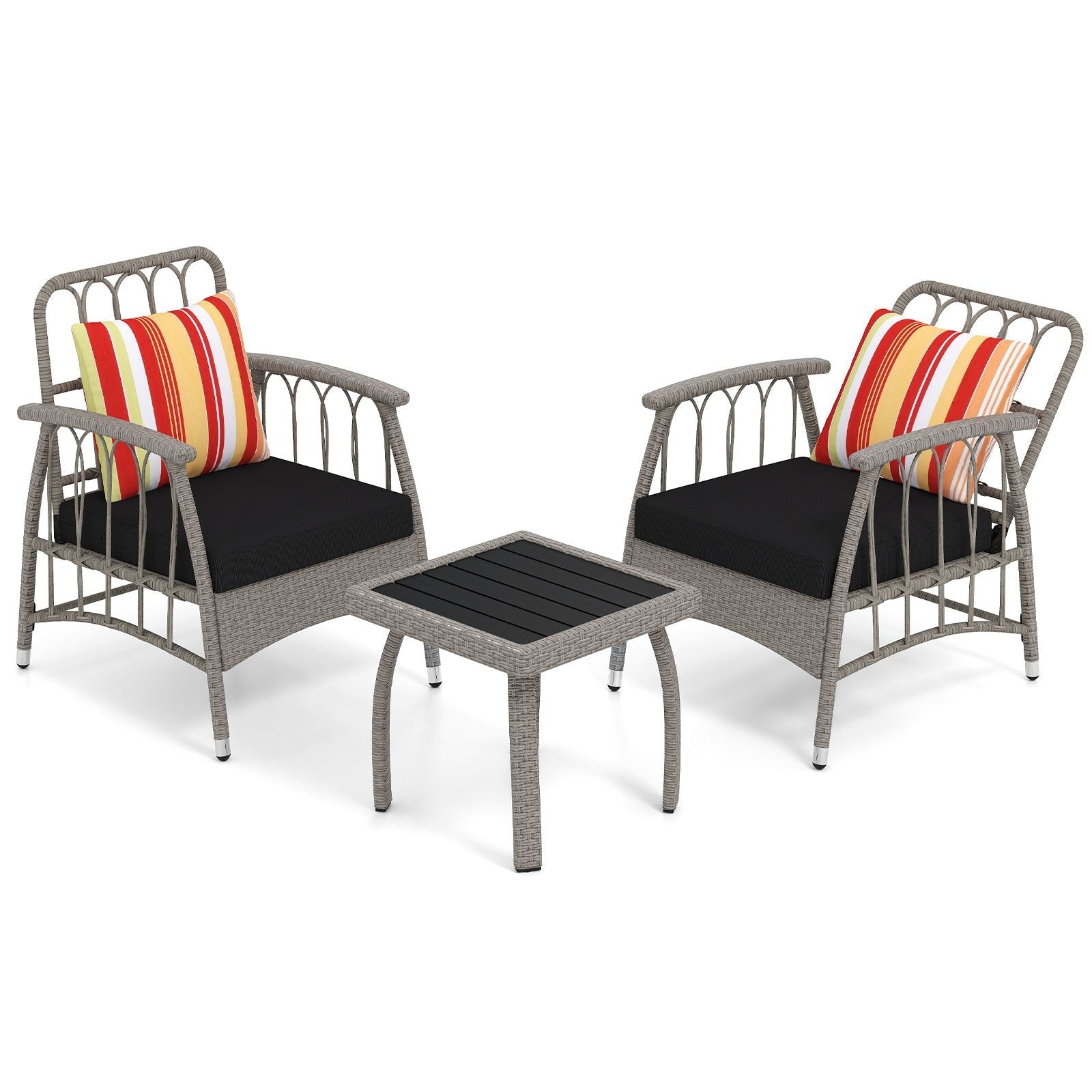 3 Pieces Patio PE Wicker Furniture Set with 5-Level Adjustable Backrest-Gray