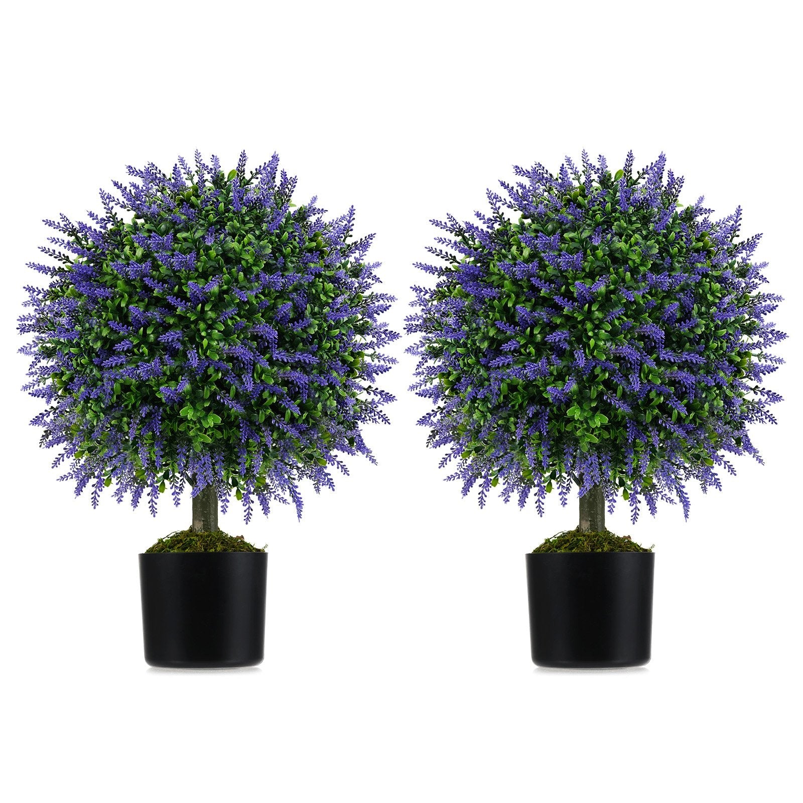 23 Inch Set of 2 Artificial Lavender Topiary Ball Trees with Cement-Filled Pot-Purple
