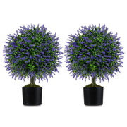 23 Inch Set of 2 Artificial Lavender Topiary Ball Trees with Cement-Filled Pot-Purple