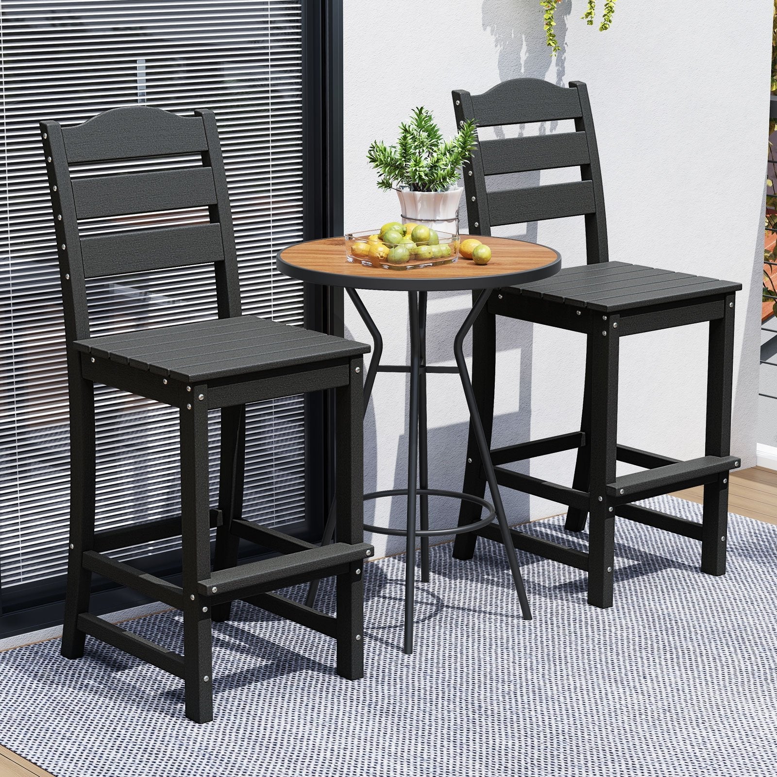 30 Inches Counter Height HDPE Bar Stool with Backrest and Footrest-Black