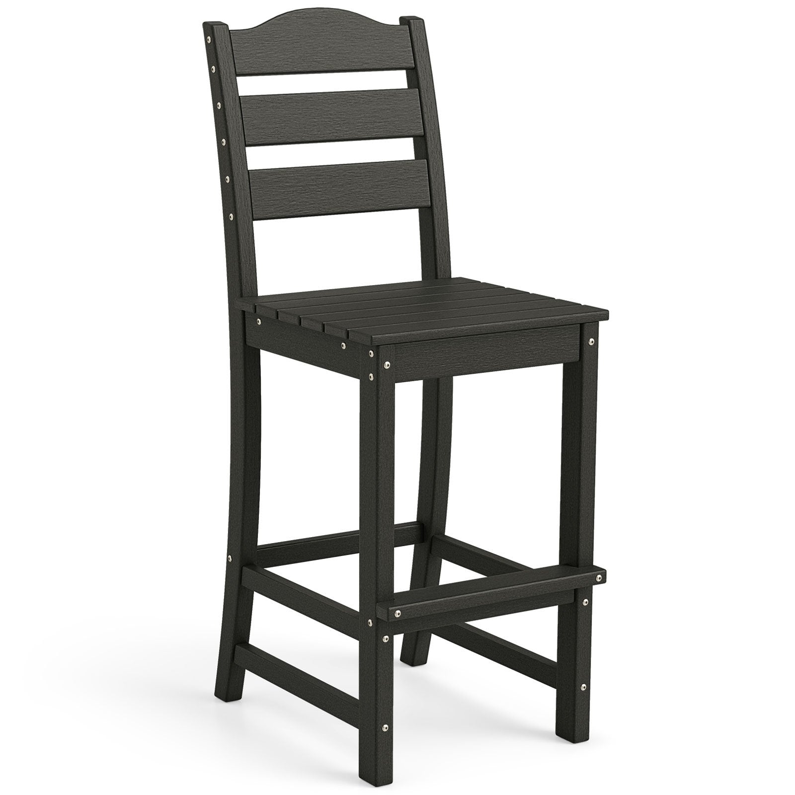 30 Inches Counter Height HDPE Bar Stool with Backrest and Footrest-Black
