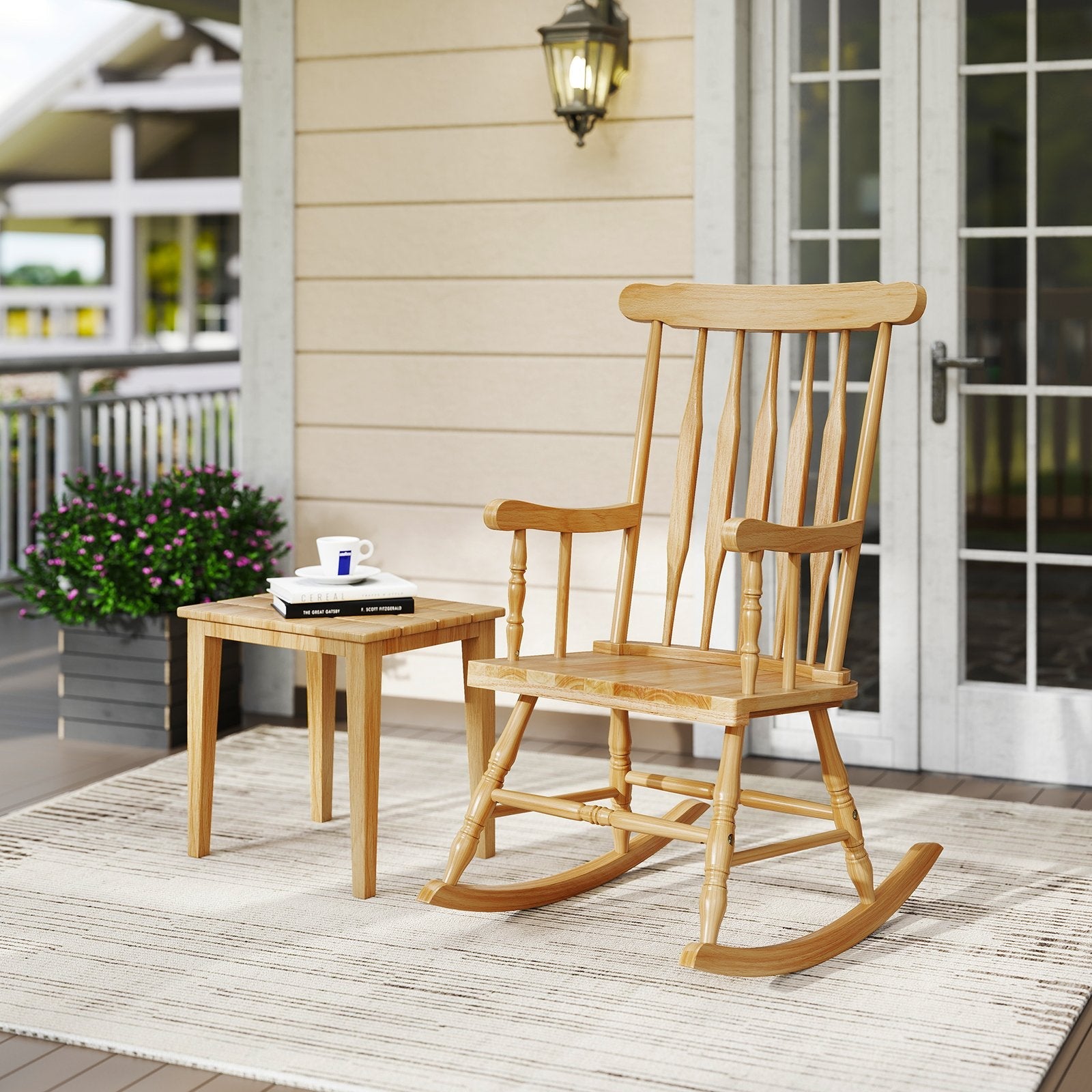 Solid Wood Porch Glossy Finish Rocking Chair-Black
