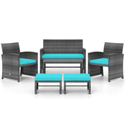 6 Pieces Patio Furniture Set Outdoor Sectional Conversation PE Rattan Sofa Set-Turquoise