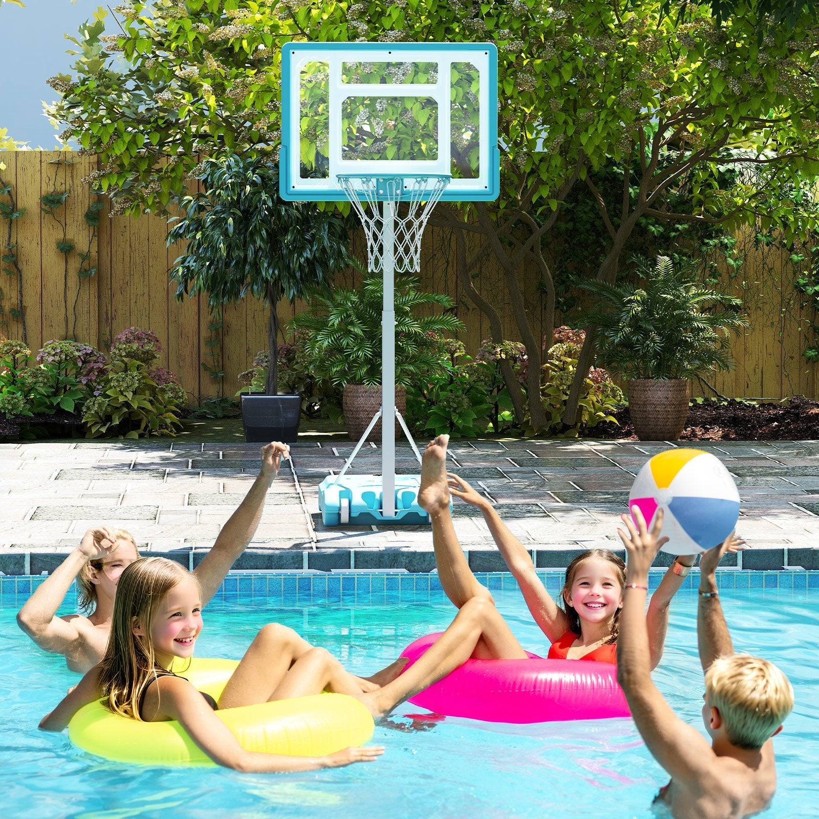 Pool Basketball Hoop Poolside Portable Basketball Goal with Shatterproof Backboard-White