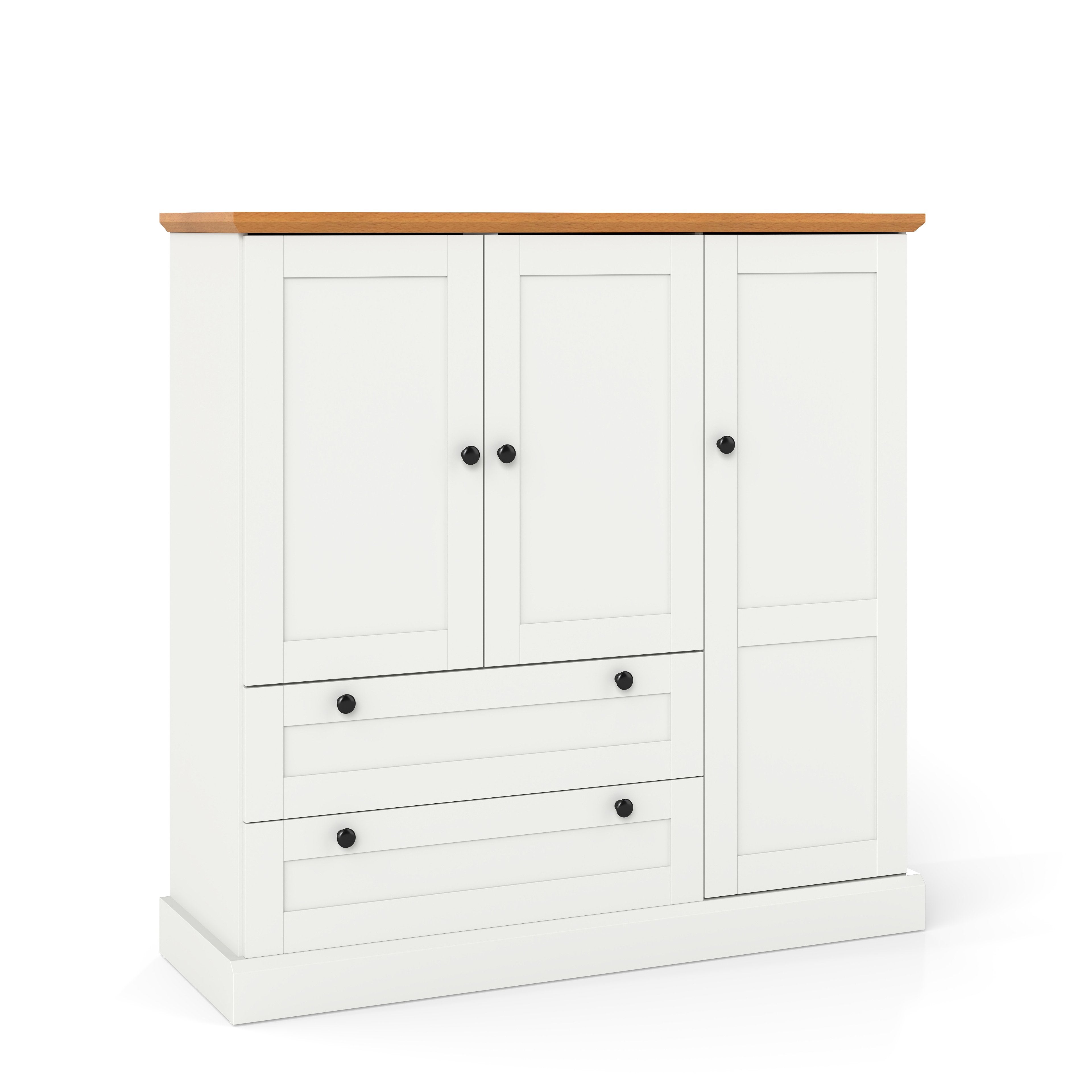 47.5 Inch Kitchen Freestanding Storage Cabinet with 3 Doors and 2 Large Drawers-White