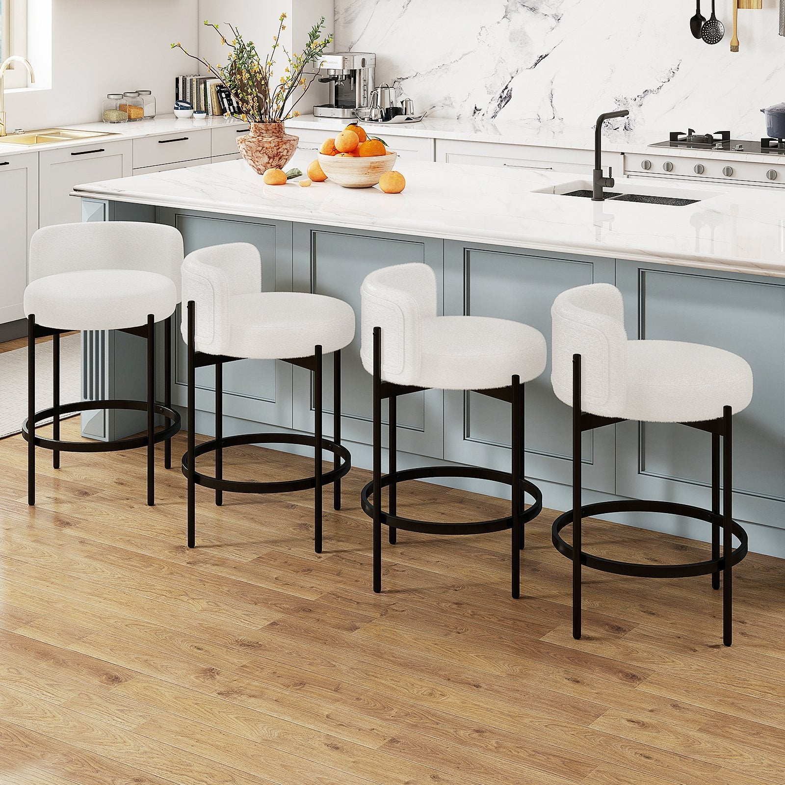 24 Inch Boucle Counter Stools Set of 2 with Curved Backrest