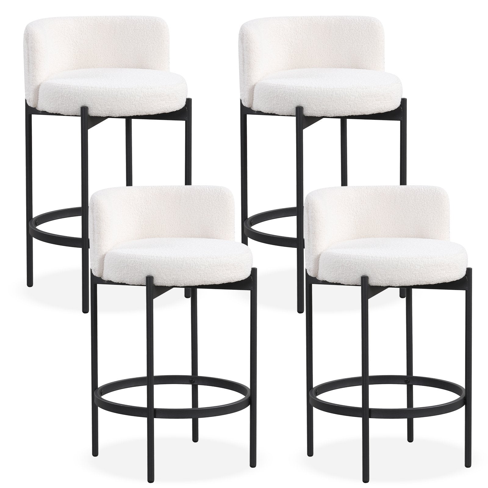 24 Inch Boucle Counter Stools Set of 2 with Curved Backrest