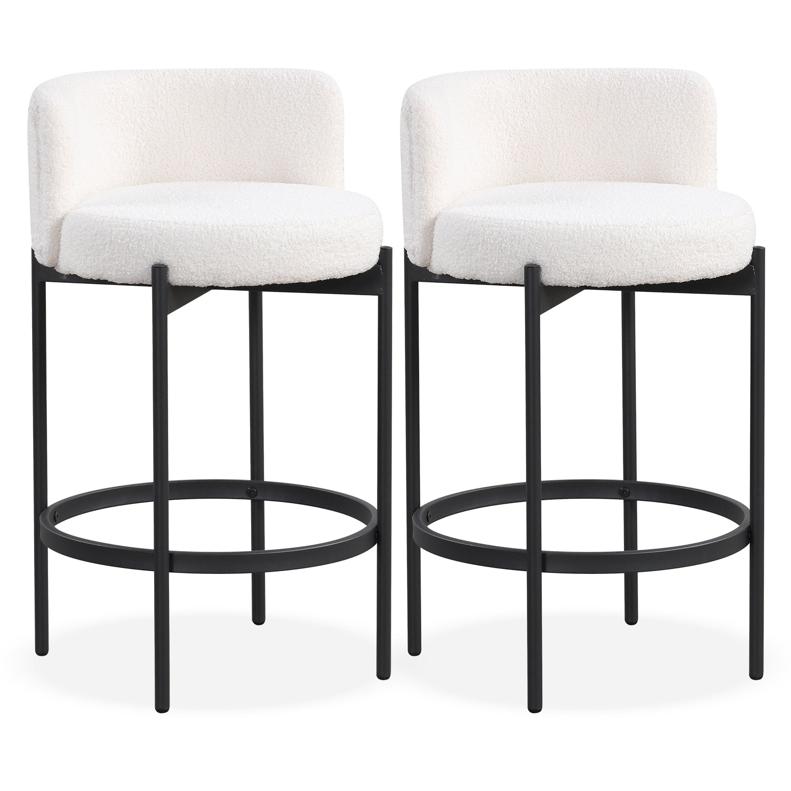 24 Inch Boucle Counter Stools Set of 2 with Curved Backrest