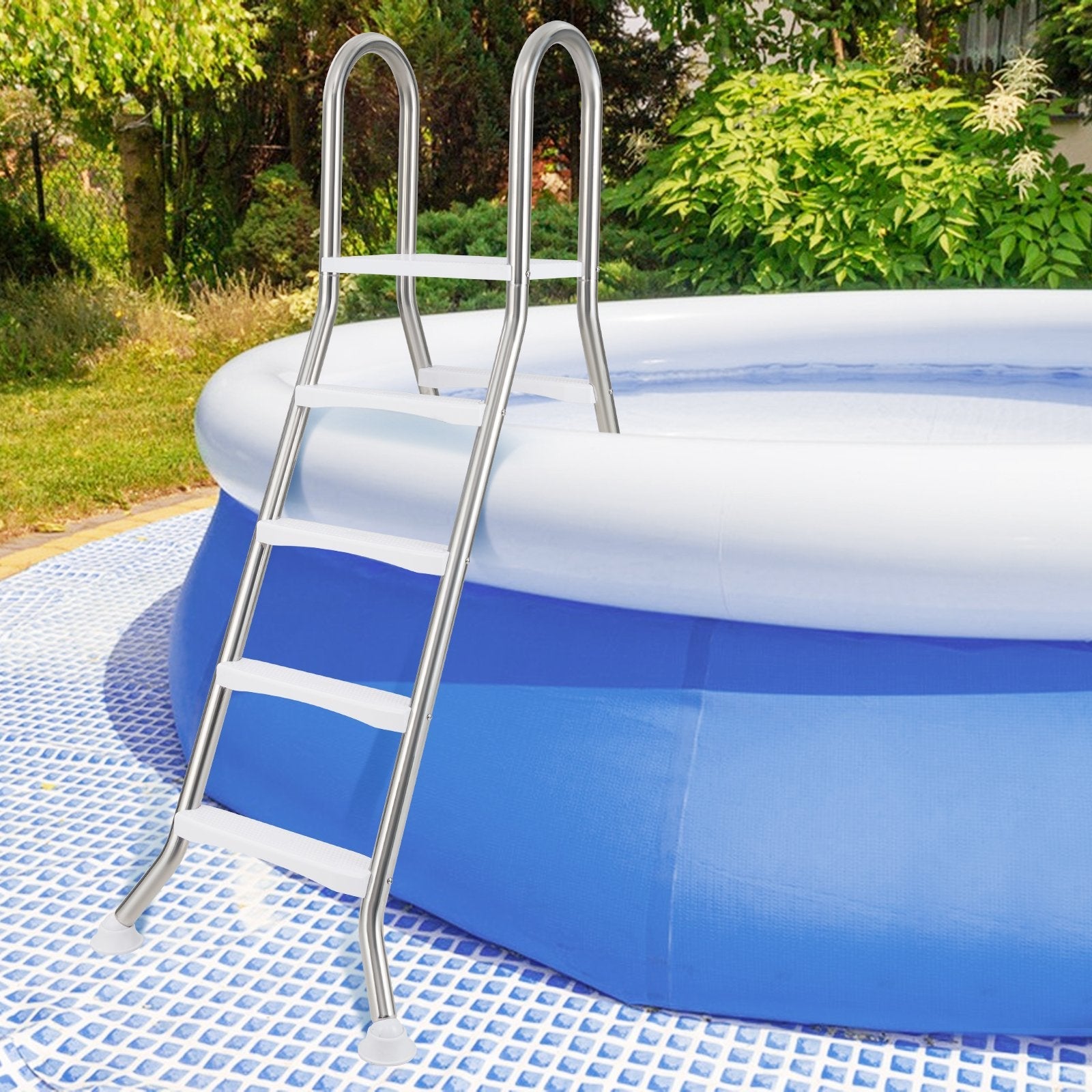 75.6" Above Ground Pool Ladder A-Frame Swimming Pool 4-Step Ladder for Up to 55" Pool Wall Height
