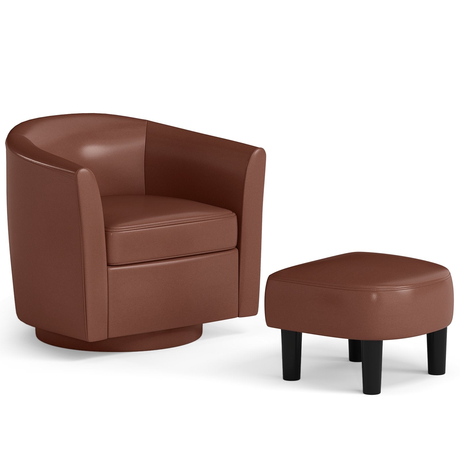 Modern Club Swivel Accent Chair with Ottoman Footrest Curved Backrest-Brown
