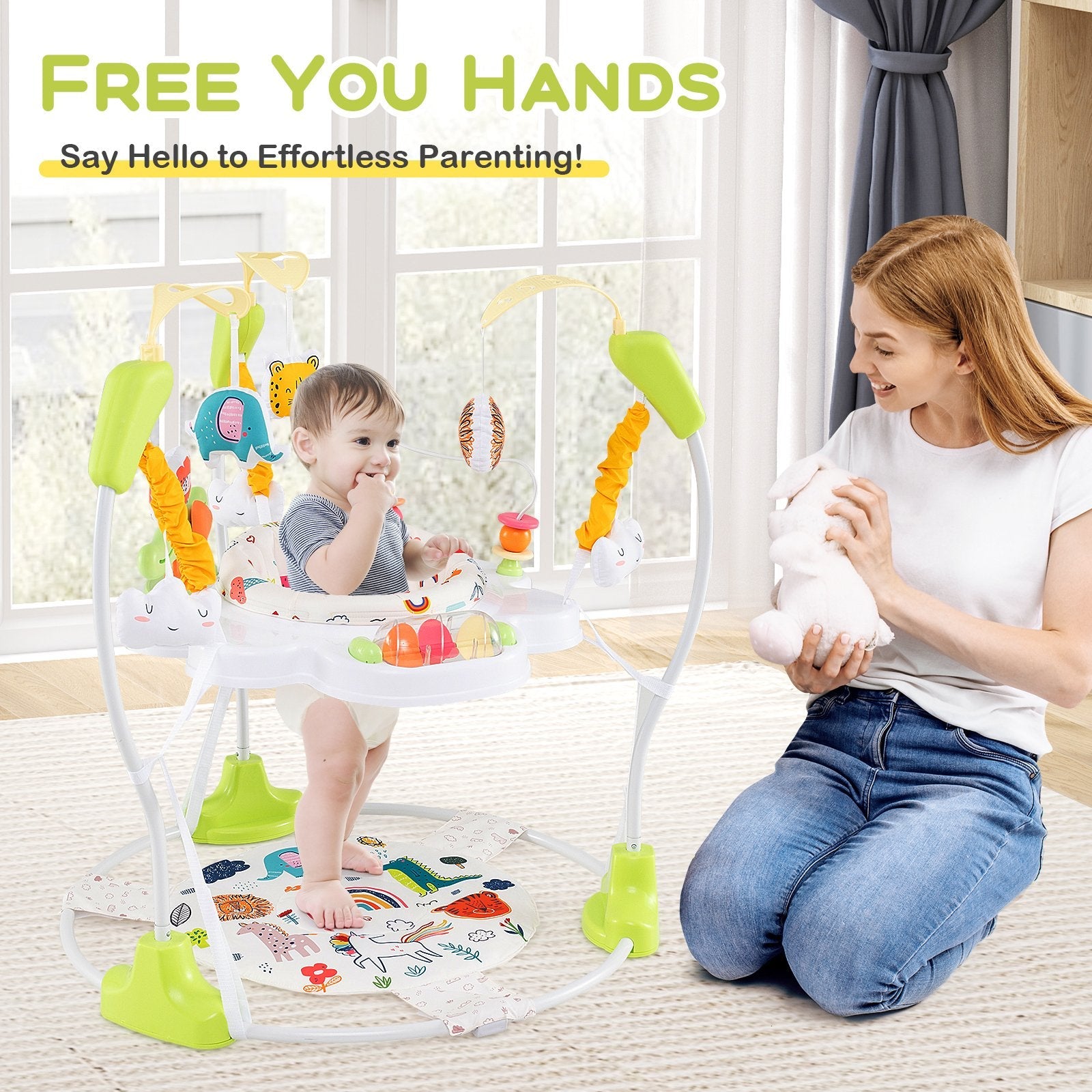 Baby Activity Center Height Adjustable Baby Bouncing Saucer with Interactive Toys-Blue