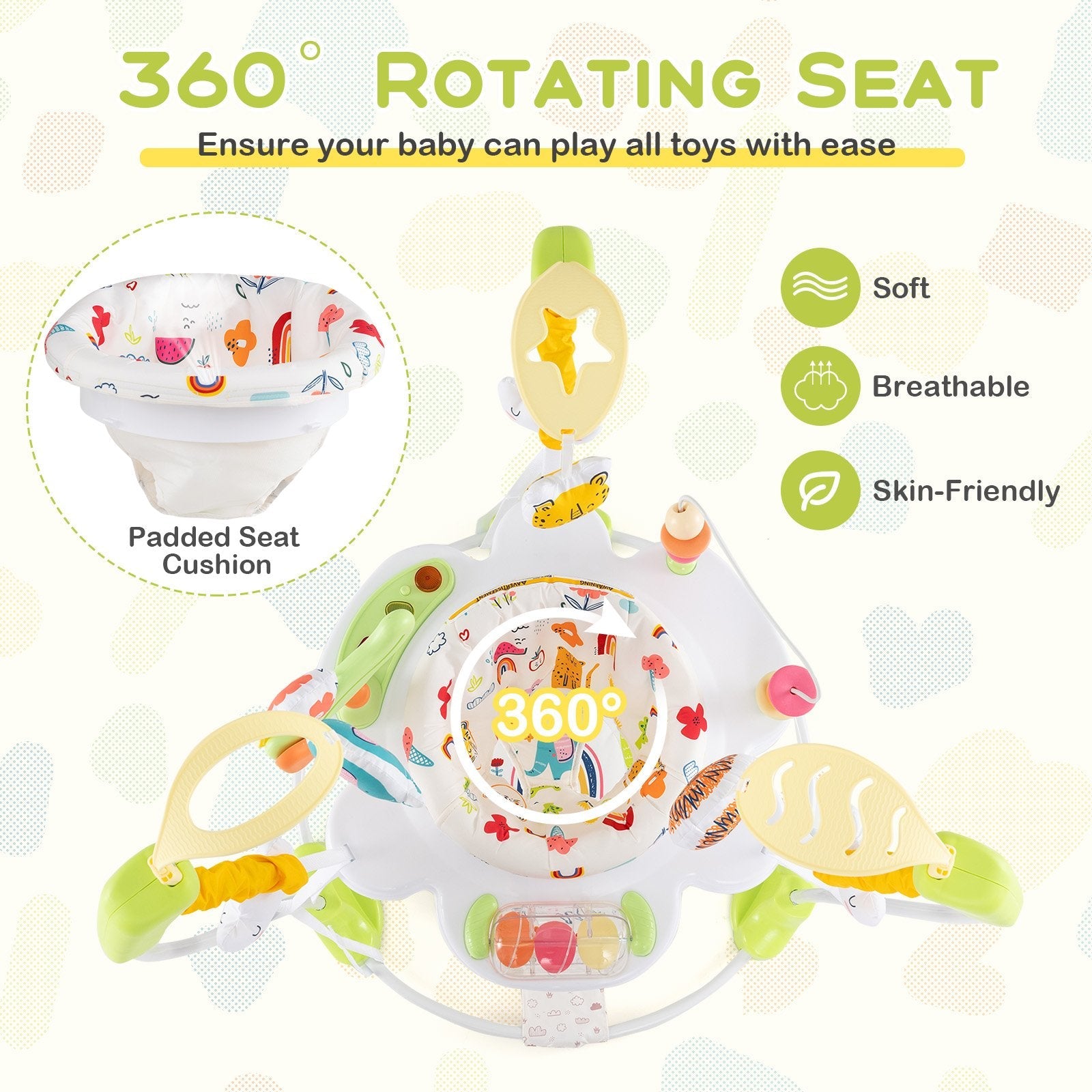 Baby Activity Center Height Adjustable Baby Bouncing Saucer with Interactive Toys-Blue