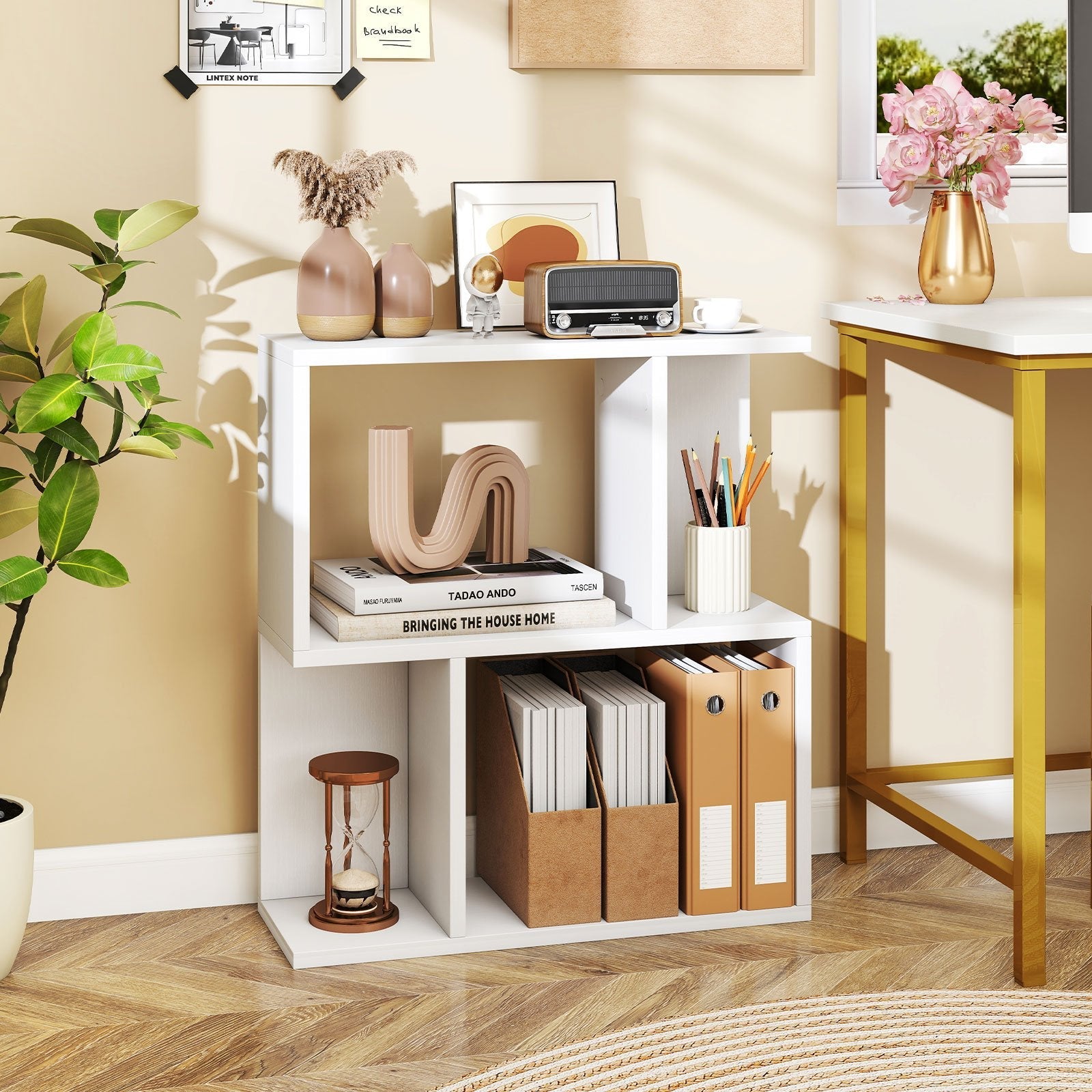3-Tier Bookshelf with Display Shelf for Small Space-Black
