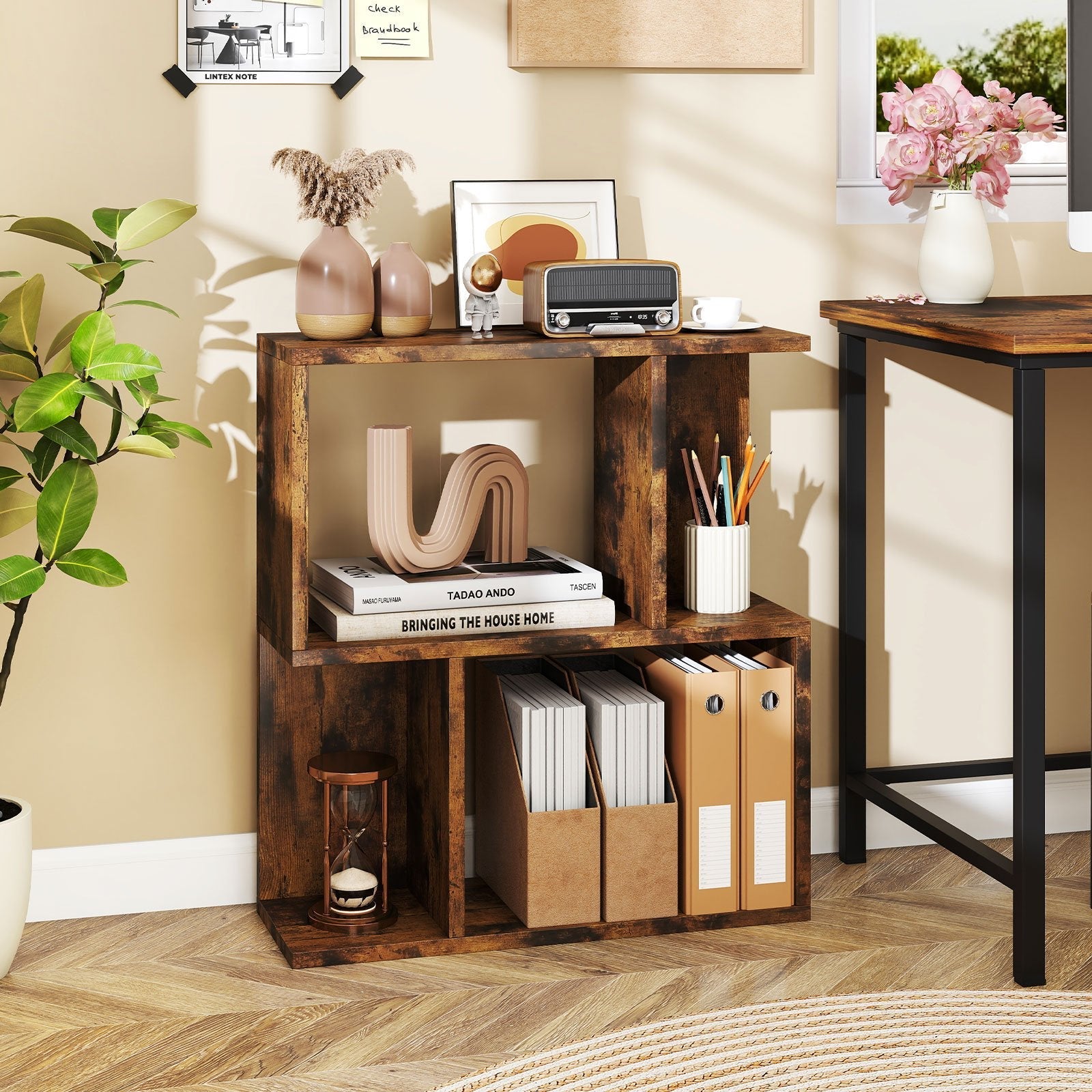 3-Tier Bookshelf with Display Shelf for Small Space-Black