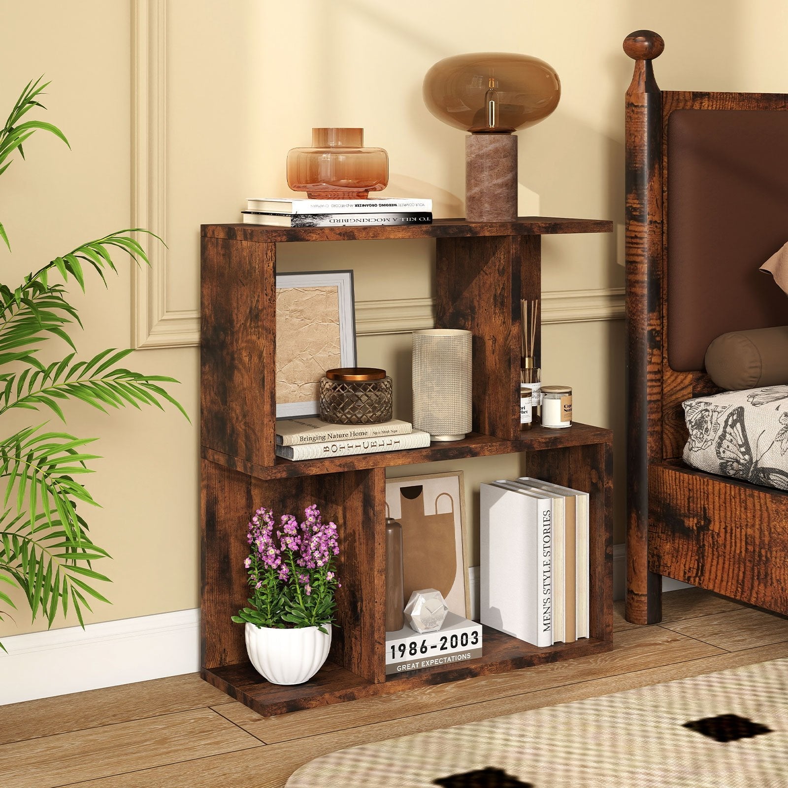 3-Tier Bookshelf with Display Shelf for Small Space-Black