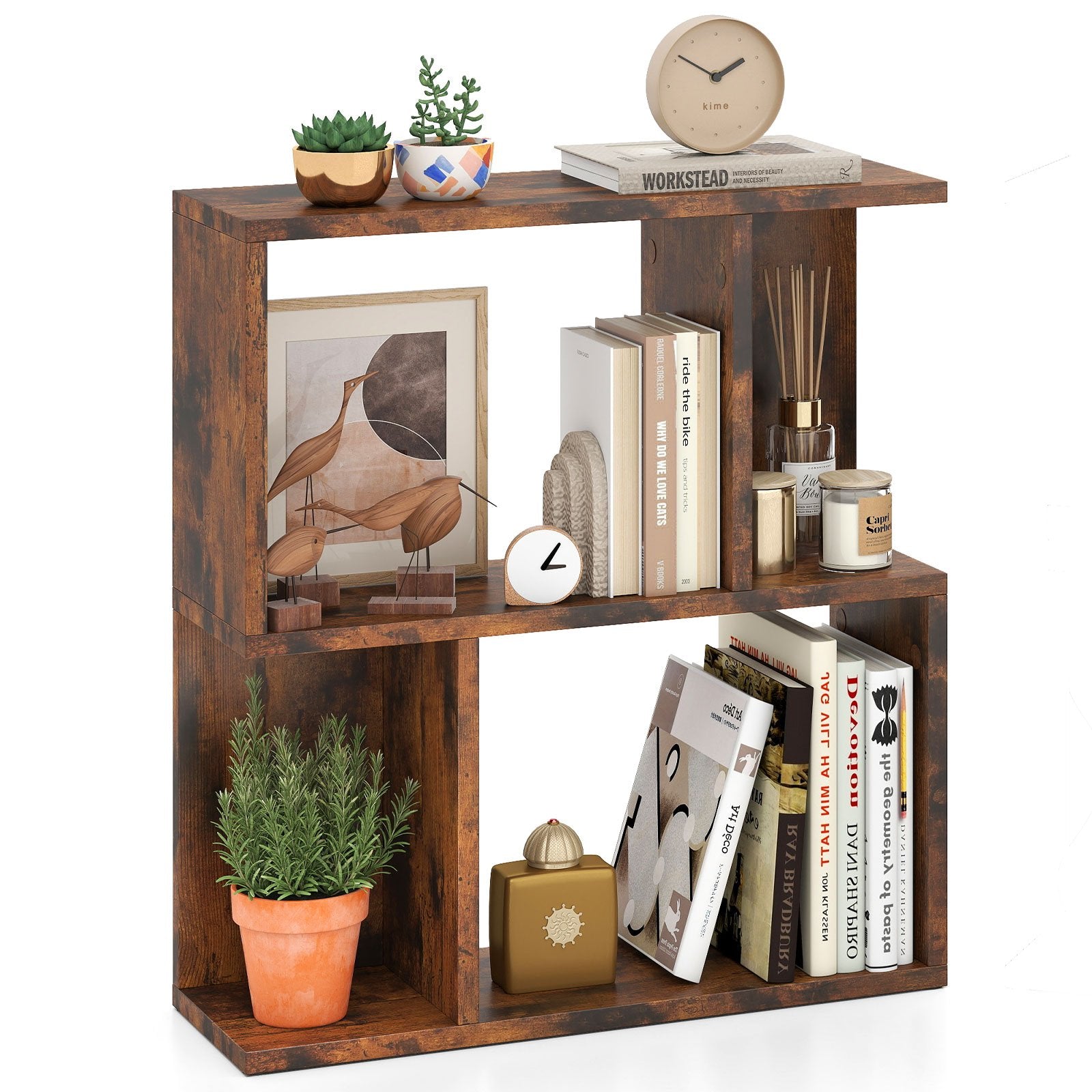 3-Tier Bookshelf with Display Shelf for Small Space-Black