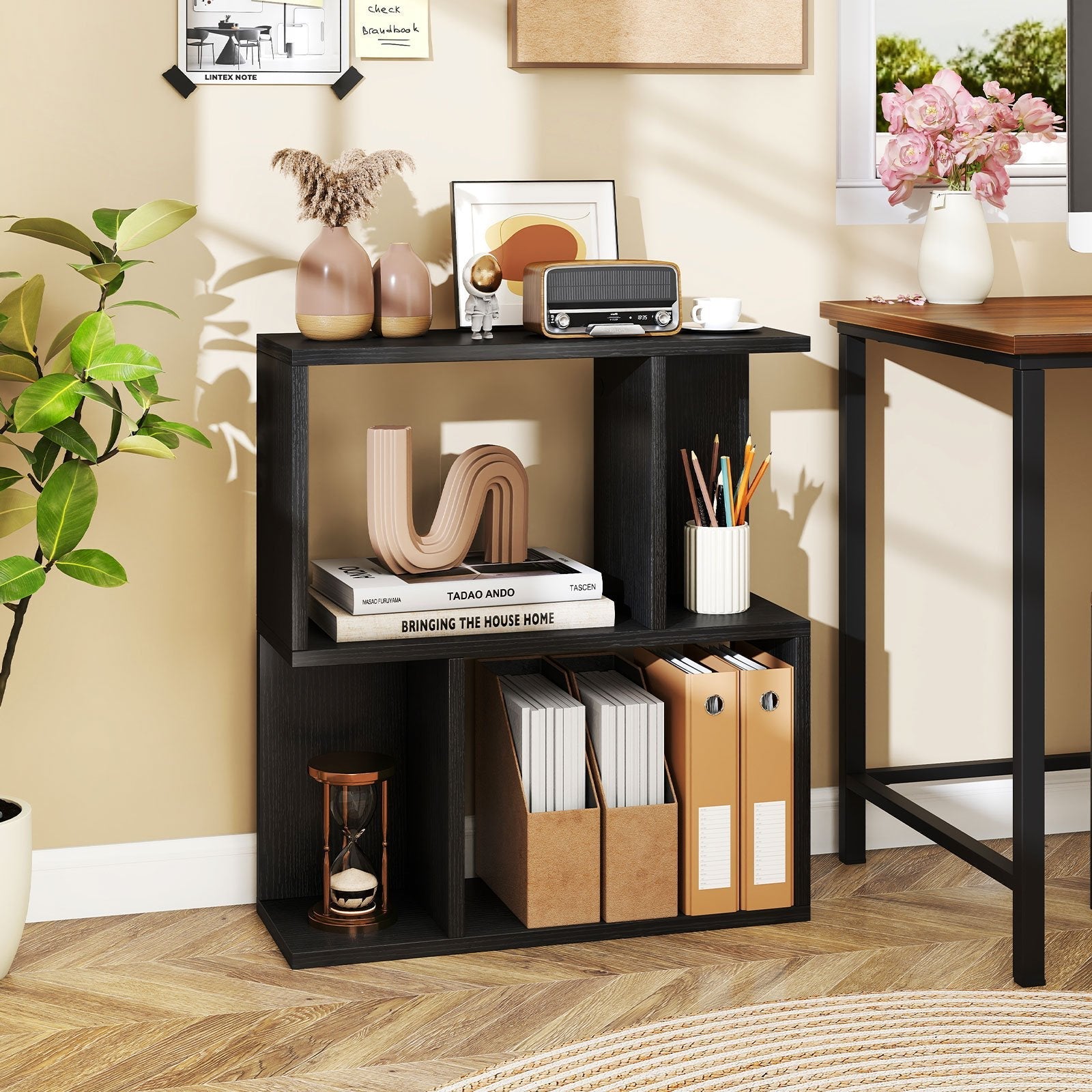 3-Tier Bookshelf with Display Shelf for Small Space-Black