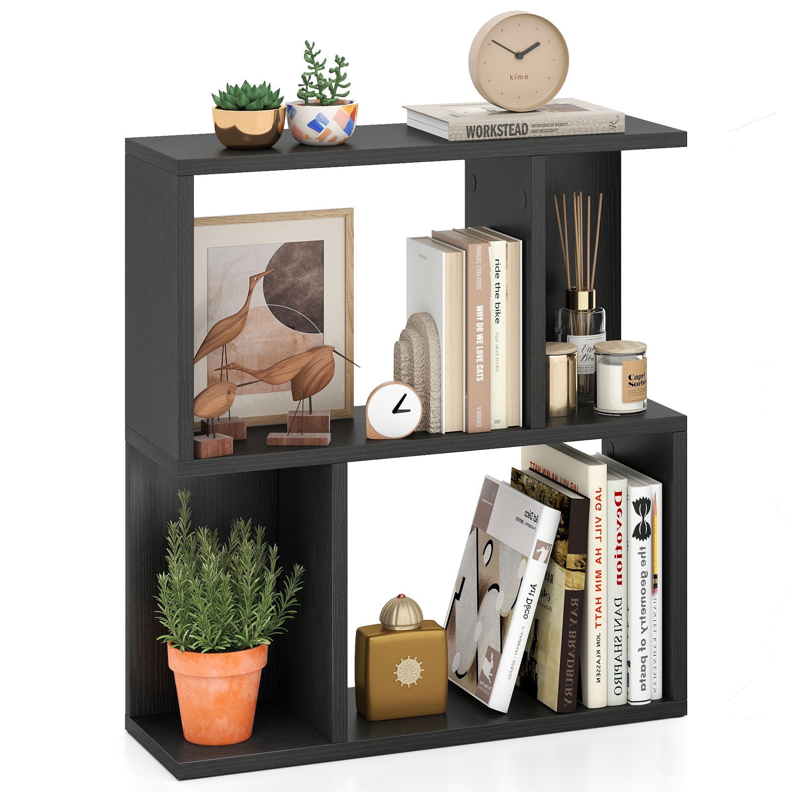 3-Tier Bookshelf with Display Shelf for Small Space-Black