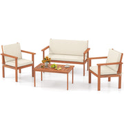 4 Pieces Patio Furniture Set Acacia Wood Porch Chairs with Table-White