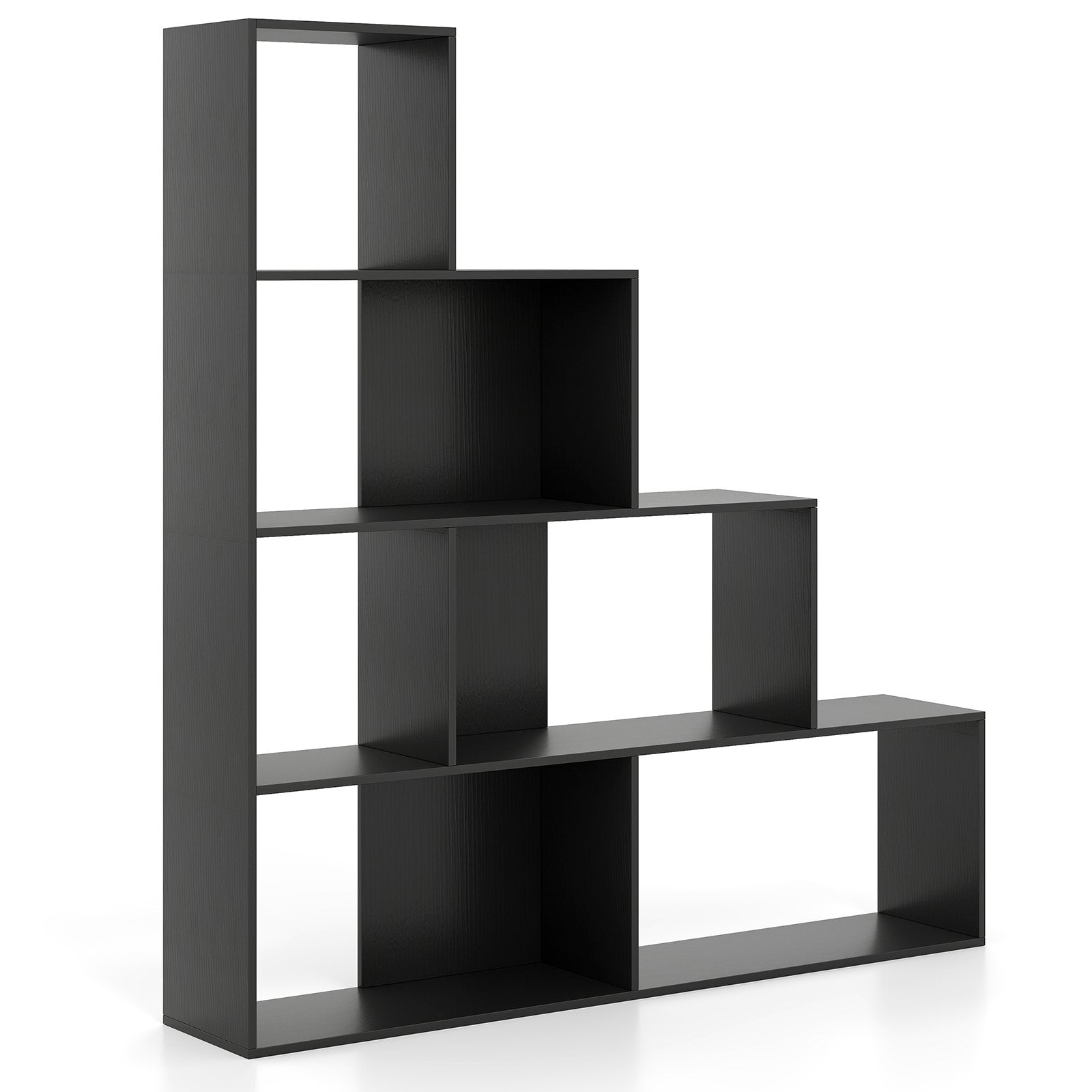 4-Tier Modern Stepped Bookshelf with 6 Storage Cubes for Living Room-Black