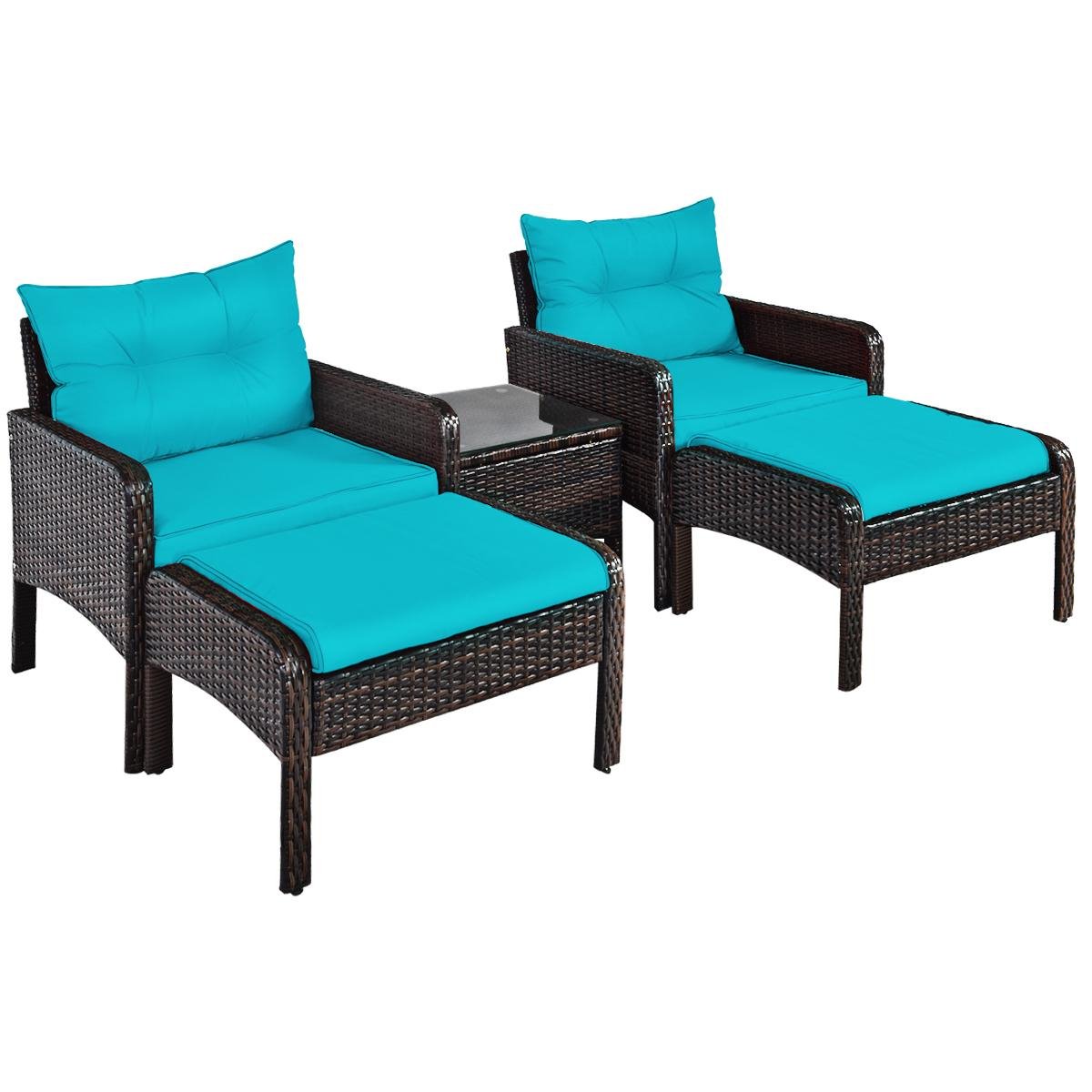 5 Pcs Patio Rattan Wicker Sofa Furniture Set