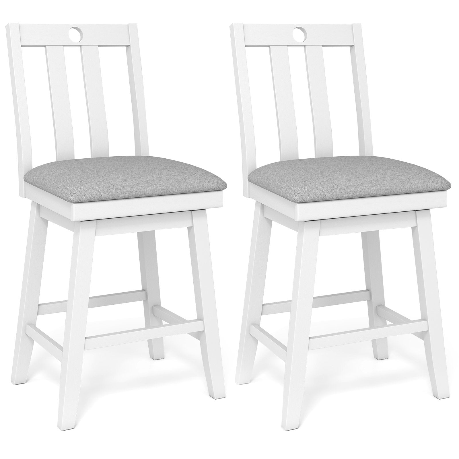 25 Inch Modern Bar Stools Set of 2 with Upholstered and 360° Rotation Seat-White