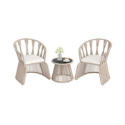3 Pieces Patio Leisure Chair Set with Rope-Woven Armchairs and Seat Cushions-Off White