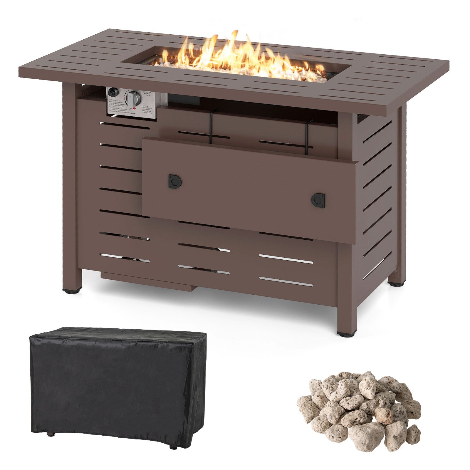 40 Inch Outdoor Propane Fire Pit Rectangle Gas Fire Table with Lava Rocks-Black