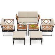 7 Piece Outdoor Conversation Set with Cushions and Bungee Rope Seat-Beige