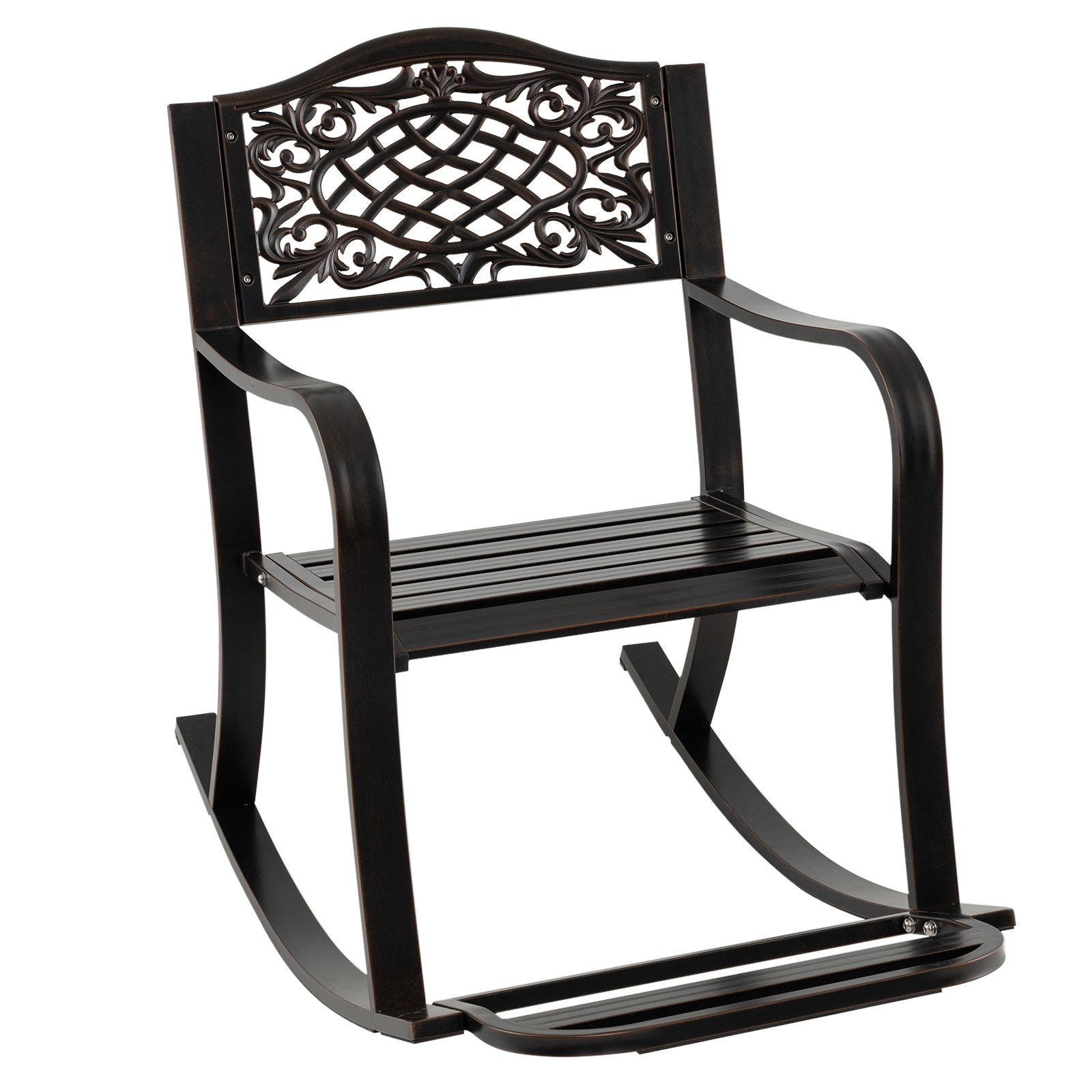 Patio Rocking Chair with Footrest and Curved Armrests-Brown