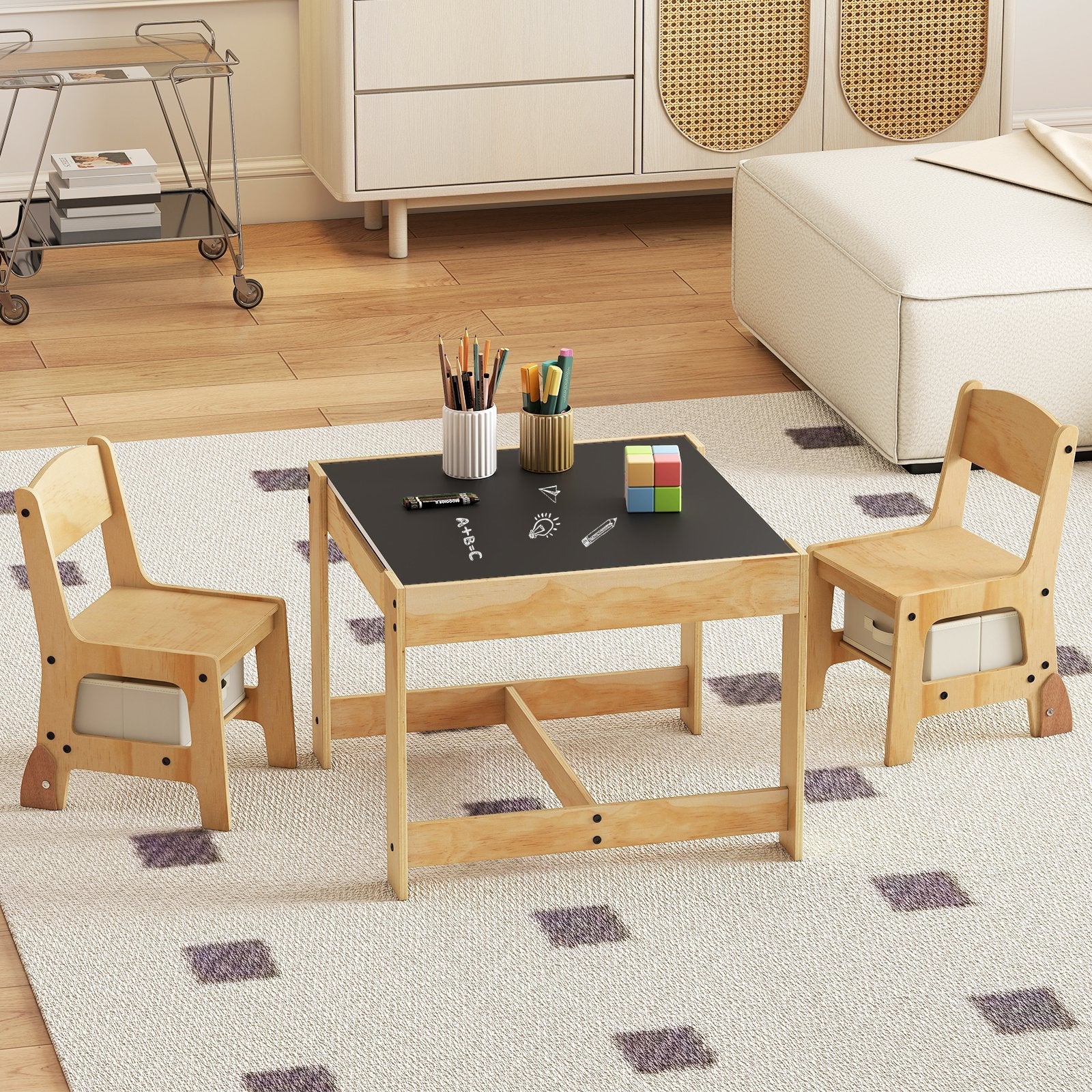 3 in 1 Kids Table and Chair Set with Removable Tabletop and 2 Storage Drawers-Gray